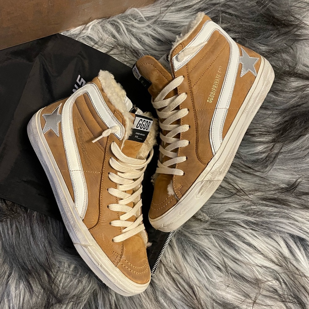 *SOLD* Cognac Shearling Slide ShopBop Private Edit 37